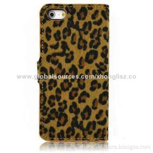 Luxury Wallet Leopard Leather Fip Case Cover for iPhone 5/5S, OEM and ODM Orders Welcomed